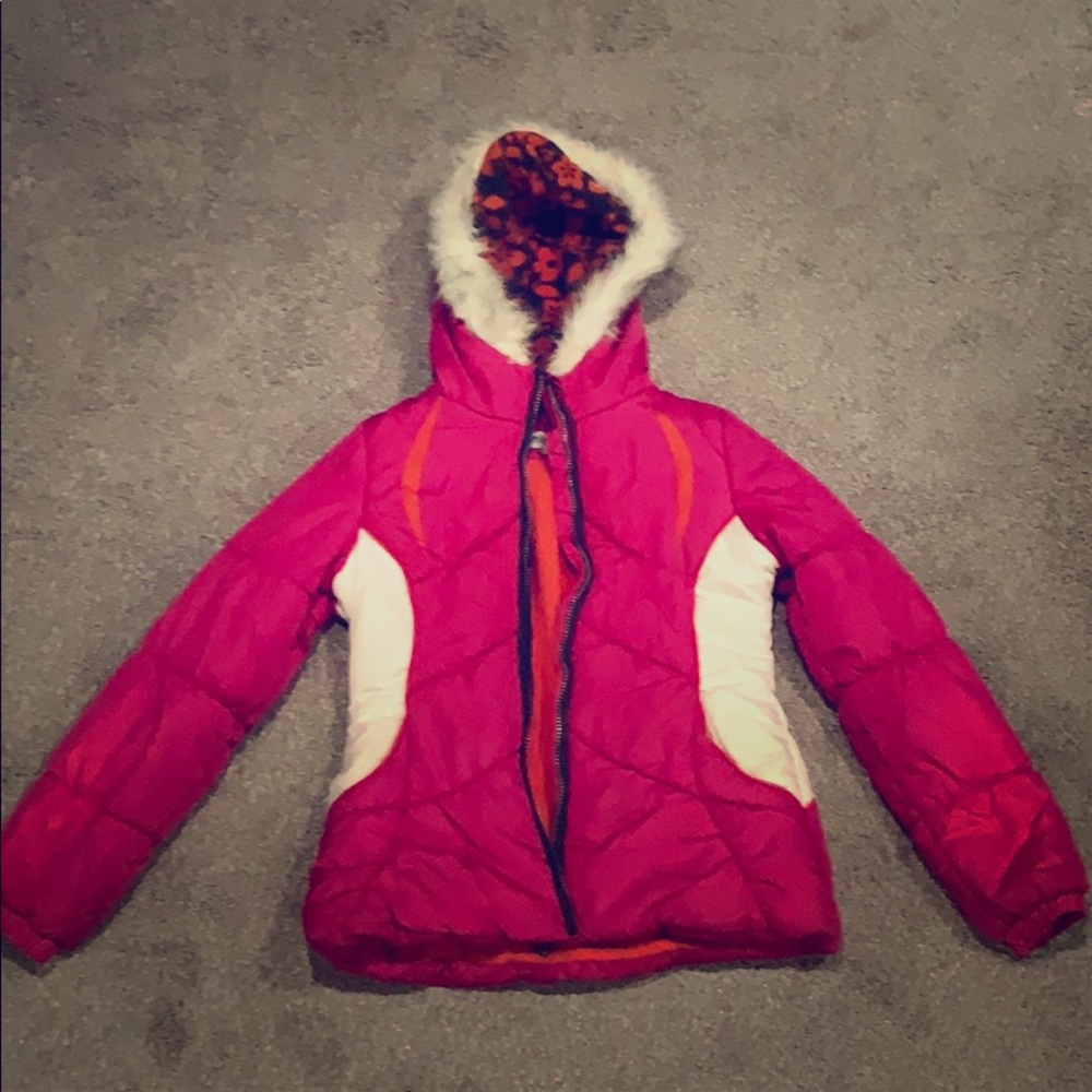 Stylish Pink Insulated Puffer with Flower Design